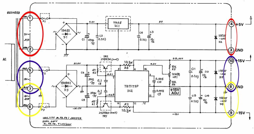 Roland Juno 6 - power supply circuit